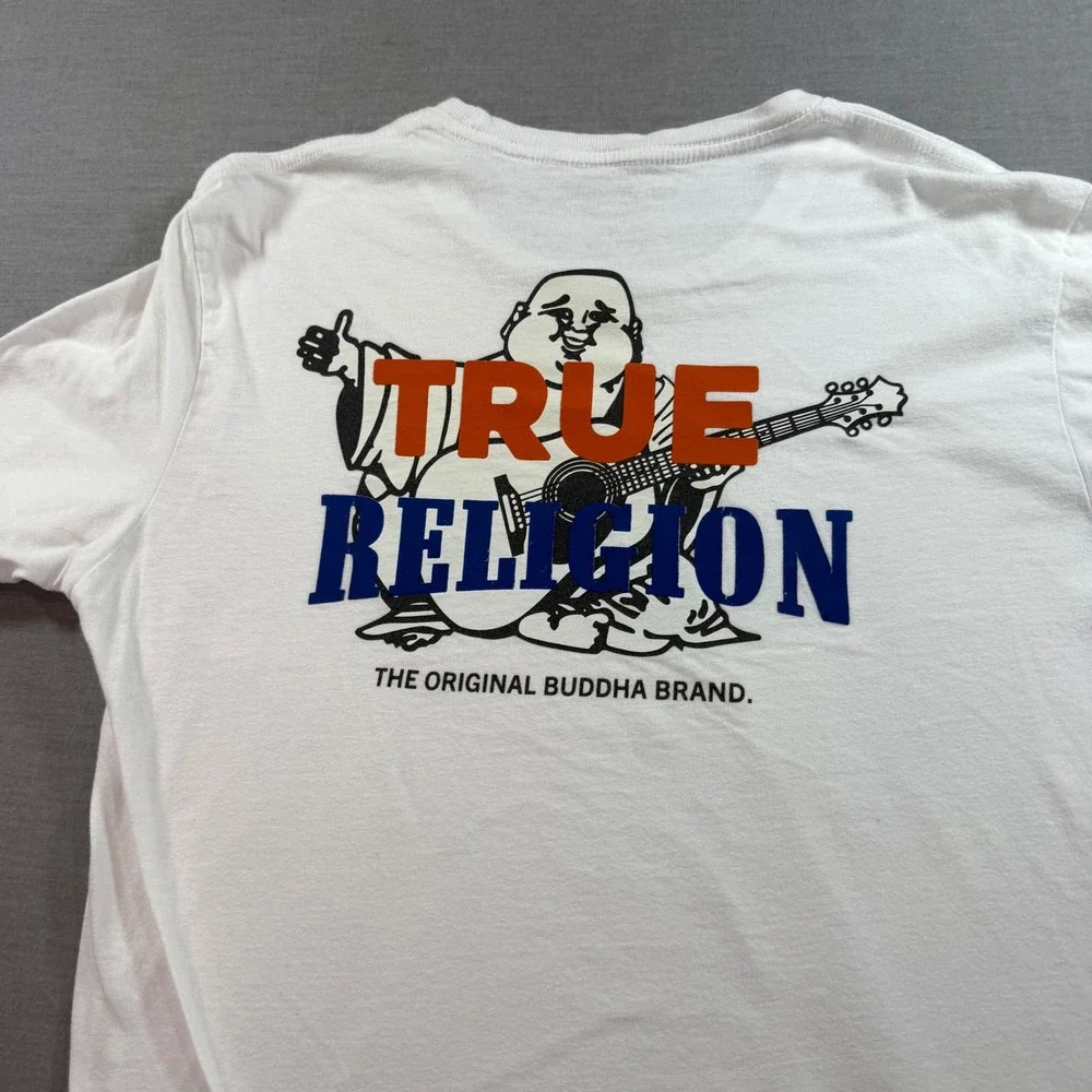 True‎ Religion Buddha Graphic T-Shirt Mens Medium White Excellent Short Sleeve